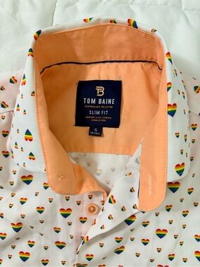 Tom Baine Slim Fit Small Pride Rainbow Heart Performance Shirt 14-14 1/2